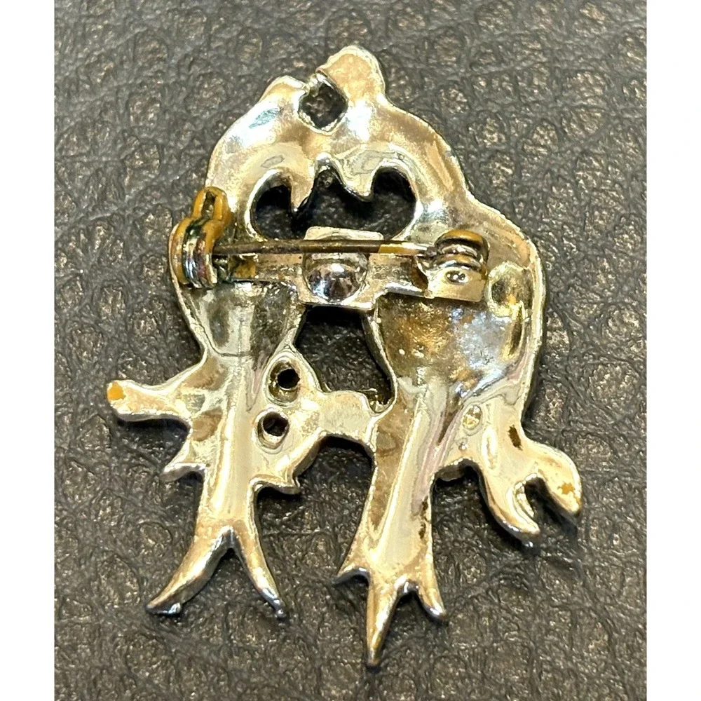 Vintage 1940s Love Birds Brooch Silver Tone Green Enamel Pin